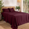 Bare Home 100% Rayon Made from Bamboo Queen Sheet Set - 4 Piece Bedding Set - Deep Pockets - Breathable - Easy Fit - Bedding Sheets & Pillowcases (Queen, Burgundy)