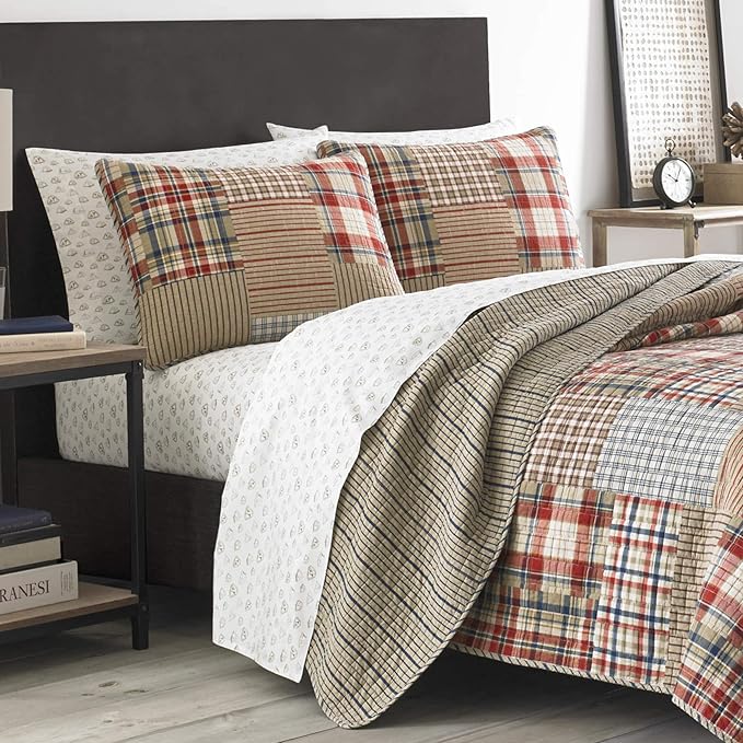 Eddie Bauer - Queen Quilt Set, Reversible Cotton Blend Bedding with Lightweight Feel, 3 Piece Bed Set with Matching Pillowcases (Hawthorne Brown)