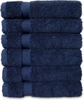 Luxury Hotel & Spa Towel Turkish Cotton Washcloths - Navy - Dobby Border - Set of 6
