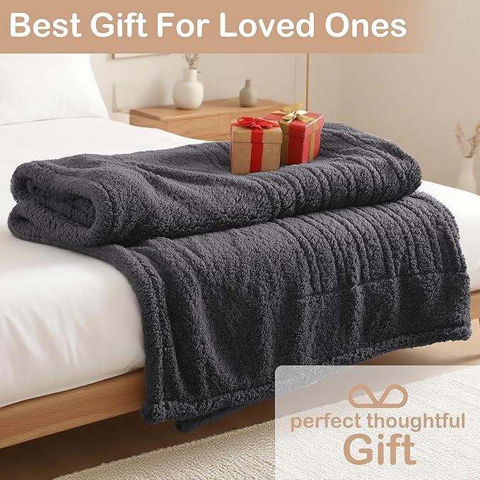 Electric Heated Blanket Queen 84×90 Dual Control, 6 Heating Settings & 1-10H Auto Off, Double Sided Plush Sherpa Ultra-Soft Warm Thick, Machine Washable, Fast Heating, Home Office Dark Gray