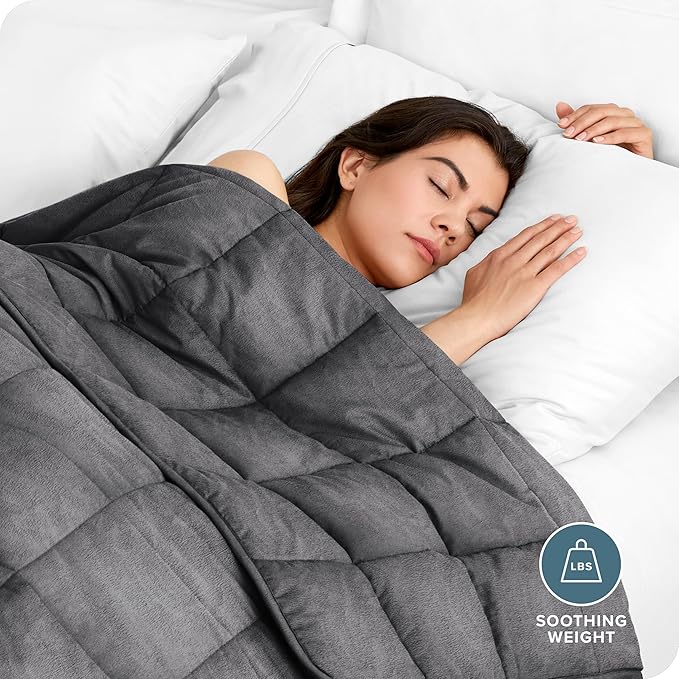 Bare Home Weighted Blanket Twin or Full Size 7lb (40" x 60") - Minky Fleece - Premium Heavy Blanket Nontoxic Glass Beads (Grey, 40"x60")