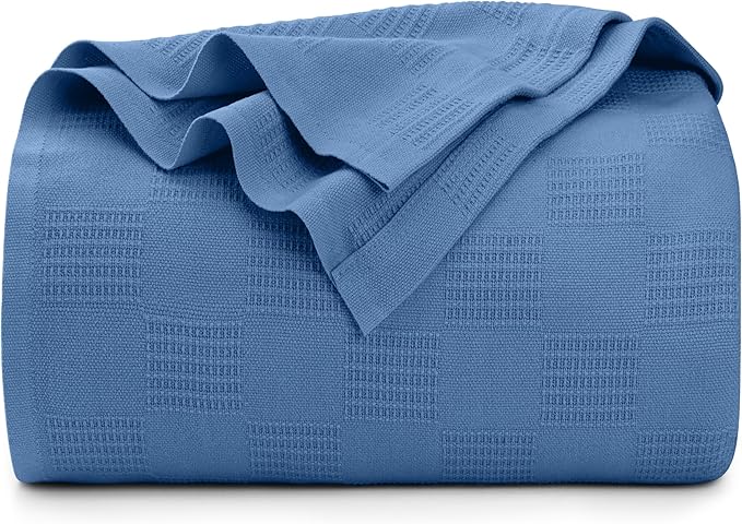 Utopia Bedding Wedgewood 100% Cotton Blanket [Twin Size - 90x72 Inch] 350GSM Lightweight, Soft and Breathable Thermal Blanket for All Seasons
