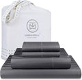 Threadmill 500 Thread Count King Size Damask Stripe, 4 Pc Luxury Cotton Sheet Set, Silky Soft & Breathable Dark Grey Sheets with 16" Elasticized Deep Pocket, 2 Pillowcases & Free Tote Bag