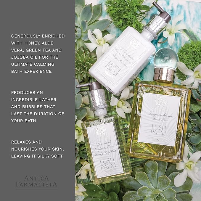 Antica Farmacista Bubble Bath - Relaxing Foam Bath with Honey, Jojoba Oil & Aloe Vera - Luxury Gift for Any Occasion - Lush Palm, 16 fl oz