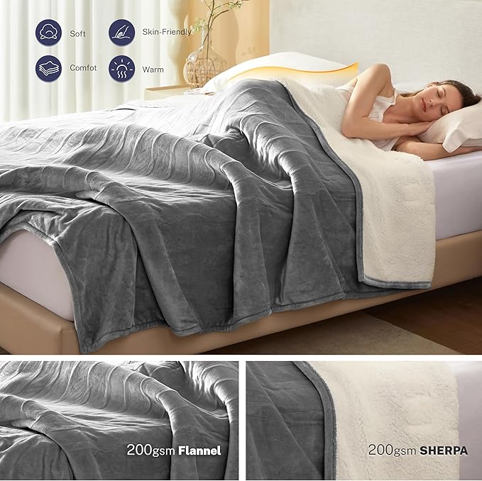 Electric Blanket Full 72"x84" Heated Electric Blankets 10 Heating 12 Time Settings Levels 8 Hours Auto Off Fast Heating and Overheat Protection ETL Certified Machine Washable,Light Grey