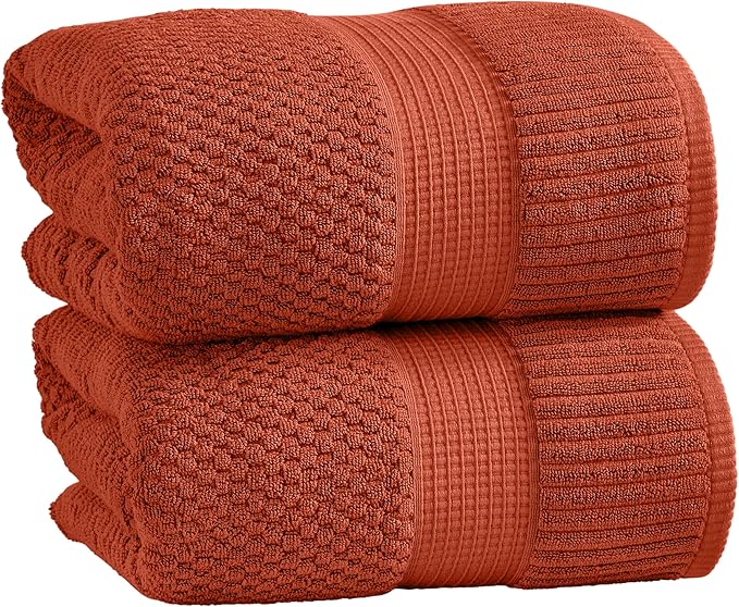 NY Loft 100% Cotton 2 Pack Bath Sheet Towel Set | Extra Large Oversize Bath Towels | Absorbent & Quick-Dry | Textured and Durable Cotton | Baked Clay