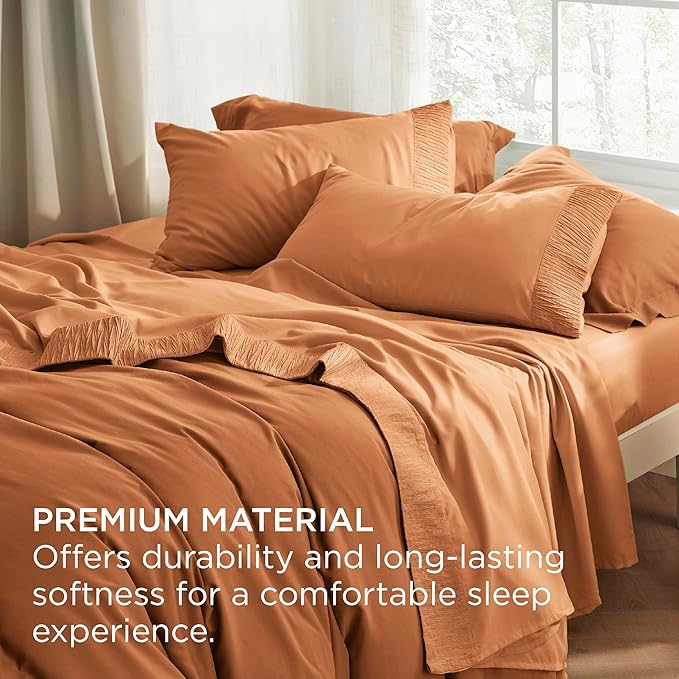 Bedsure California King Sheet Sets - 4 Pieces Soft Cal King Sheets - Breathable & Cooling - Hotel Luxury - Easy Care Polyester Microfiber Bedding for Women, Men, Dusty Orange