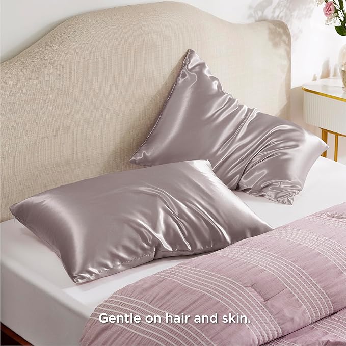 Bedsure Satin Pillowcase with Zipper, Similar to Silk Pillow Cases 2 Pack, Satin Pillow Cases Queen, Silky & Soft Bedding Pillow Covers for Hair & Skin, Gifts for Women Men, Dusty Rose, 20x30 Inches