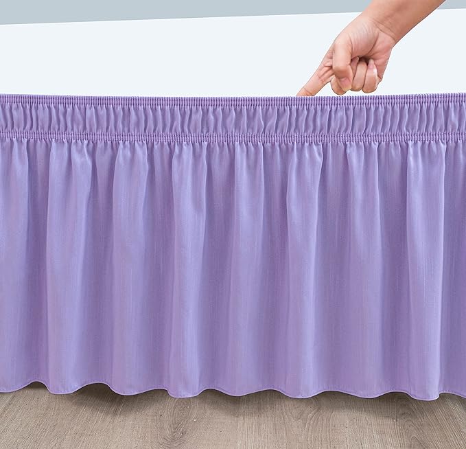 Biscaynebay Wrap Around Bed Skirts for Twin & Twin XL Beds 15" Drop, Lavender Adjustable Elastic Dust Ruffles Easy Fit Wrinkle & Fade Resistant Silky Luxurious Fabric Machine Washable