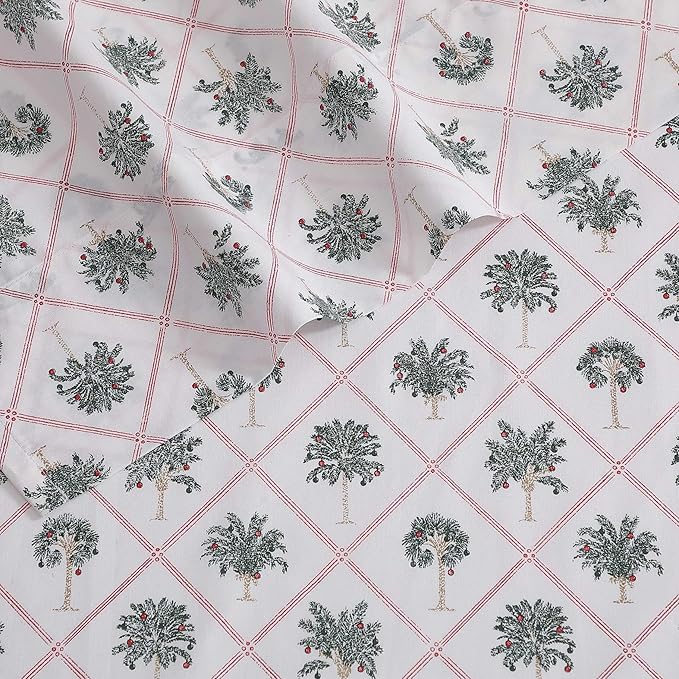 Tommy Bahama - King Size Sheet Set, Crisp & Cool Cotton Percale Bedding with a Smooth Lightweight Feel, 4 Piece Holiday Bed Sheets with Matching Pillowcases (Palm Tree Trellis Red)
