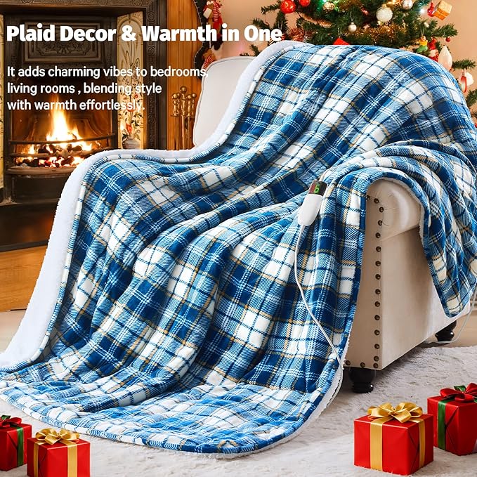 Heated Weighted Blanket for Adults Queen Size 15Lbs - 60"x80", 2-in-1 Electric Heating Pad Lap Heavy Blanket for 140-160lbs for Bed, 10 Heat Level 1-8H Auto Off, Christmas Birthday Gifts For Women Mom