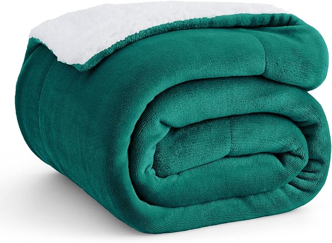 Bedsure GentleSoft Sherpa Fleece Blankets Queen Size for Bed - Thick and Warm Throw for Women and Men, Soft Fuzzy Plush Queen Christmas Blanket for Winter, Forest Green, 90x90 Inches