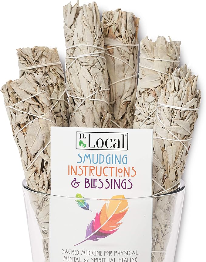JL Local Wanderlust 9” White Sage Smudge Stick - Extra Large Smudging Wand Incense Stick for Cleansing, Purifying, Healing, Meditation, Yoga, Blessing (6 Pack)