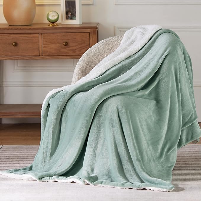 Bedsure Sherpa Fleece Throw Blanket Twin Size for Couch - Thick and Warm, Soft Fuzzy Plush Twin Blanket for Winter, Sage Green, 60x80 Inches