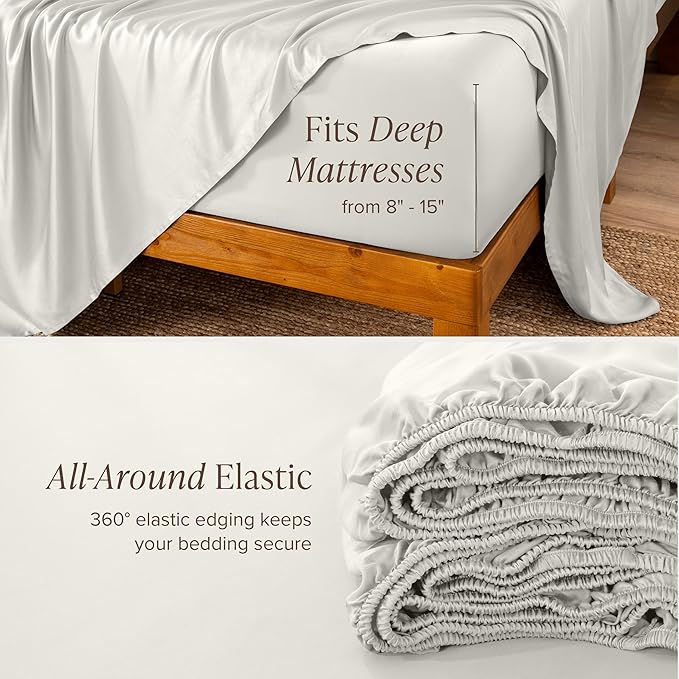 Bare Home 100% Rayon Made from Bamboo Twin XL Sheet Set - 3 Piece Bedding Set - Deep Pockets - Breathable - Easy Fit - Bedding Sheets & Pillowcases (Twin XL, Cream)