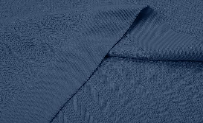 Threadmill Luxury Cotton Blankets for King Size Bed | All-Season Cozy 100% Cotton King Size Blanket | Herringbone Soft Fall Thermal Blanket fits Cal King Size Bed | Folkstone Blue