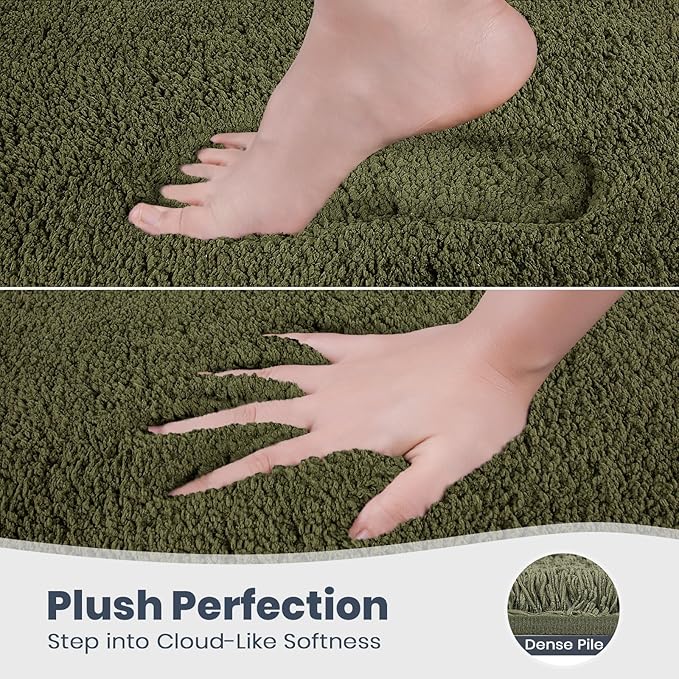 PURRUGS Bathroom Rug Non-Slip Machine Washable 30" x 46", Super Absorbent and Quick Dry Shaggy Microfiber Bath Mat, Extra Soft and Plush Bath Rug for Bathtub, Shower and Sink, Olive Green