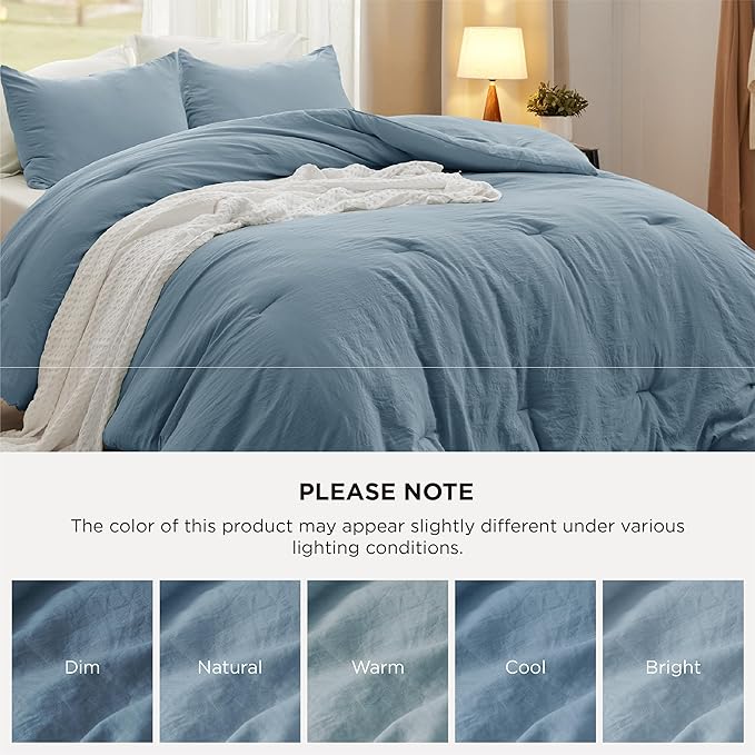 Bedsure King Size Comforter Set, Grayish Blue Soft Prewashed Bedding for All Seasons, 3 Pieces GentleSoft™ Down Alternative Bed Set, 1 Lightweight Comforter (104"x90") and 2 Pillowcases (20"x36")