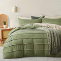 Oli Anderson Sage Green Duvet Cover Queen Size - Pleated Queen Duvet Cover, 3PCS Soft and Breathable Textured Bedding Set with Zipper Closure(Sage Green,90"x90")