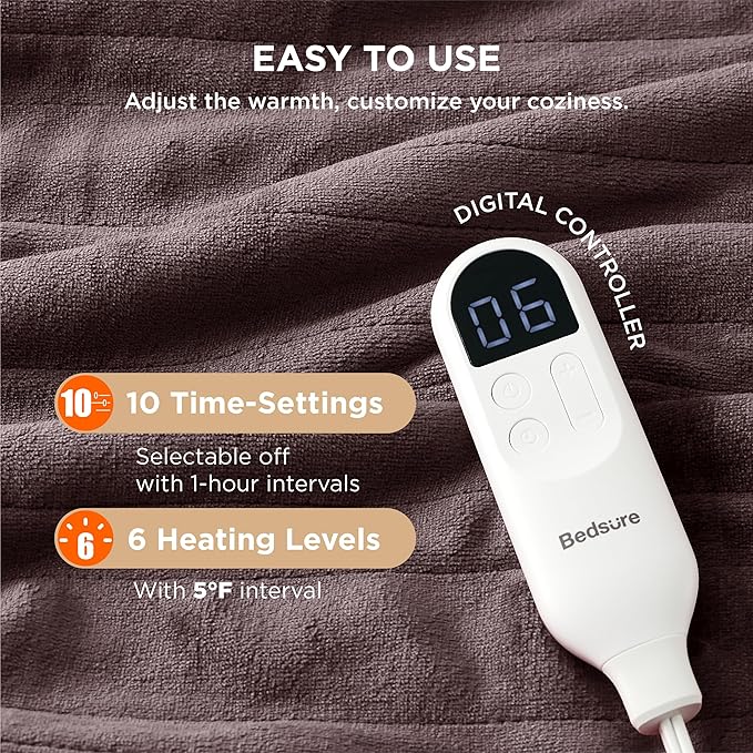 Bedsure Electric Blanket Full Size - Soft Flannel Heated Blanket, Fast Heating with 10 Time Settings & 6 Heat Settings, Warm Gift for Grandma (72x84 inches, Brown)
