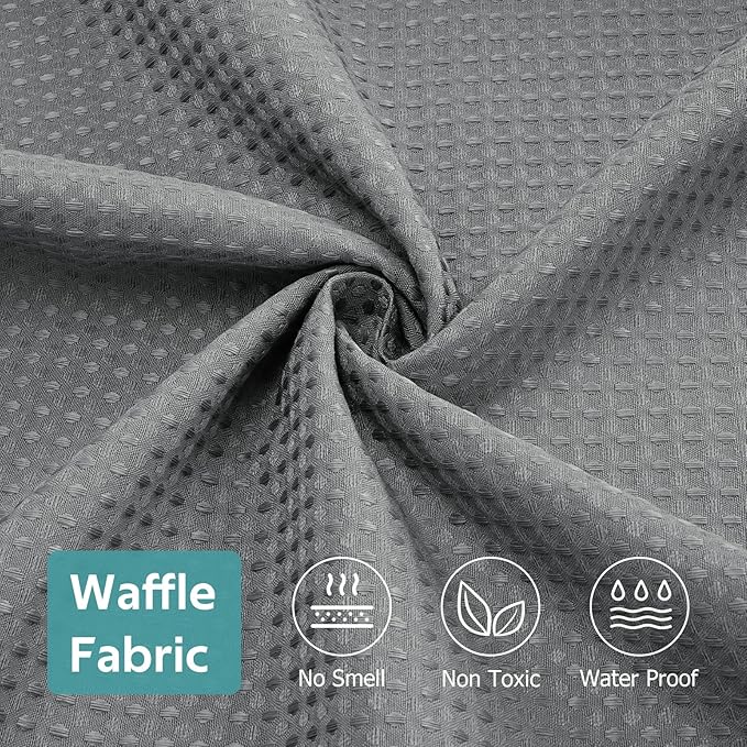 3 in 1 Shower Curtain Set, Waffle Shower Curtain and Liner Set with 6 Double Sided Shower Curtain Hooks, 258GSM Luxury Weighted Cloth Shower Curtains for Bathroom, 36 W x 72 H, Grey