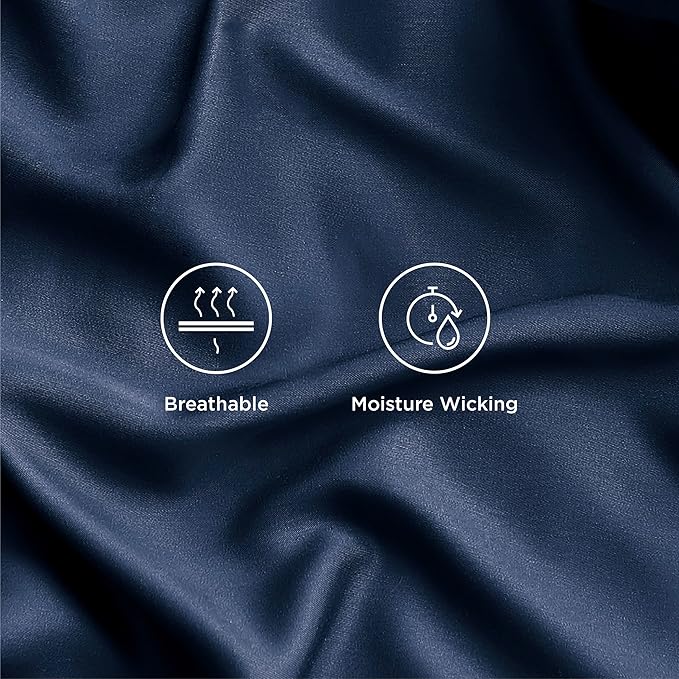 Bedsure California King Sheet Sets, Cooling Sheets for Hot Sleepers, Rayon Derived from Bamboo, Breathable & Soft, Deep Pocket Up to 16 Inches, Hotel Luxury Silky Bedding, Navy