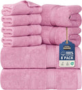 Utopia Towels 8 Piece Premium Towel Set, 2 Bath, 2 Hand, and 4 Wash Cloths, 600 GSM 100% Ring Spun Cotton, Highly Absorbent Towels for Bathroom, Gym, Hotel, and Spa, Pink