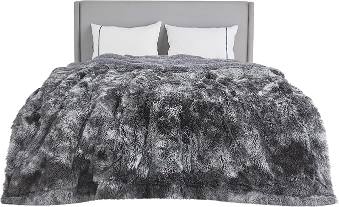 Bedsure GentleSoft Fluffy Sherpa Fleece Faux Fur Blankets Queen Size for Bed, Bedroom Decor Winter Bedding Thick Warm Full Queen Blankets, Fuzzy Plush Soft Heavy Mink Cozy Gifts, Tie Dye Grey, 90x90