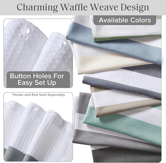 Madison Park Shower Curtain Spa Waffle Weave Wide Shower Curtain for Bathroom 3M Scotchgard Moisture Management, Spa Quality Modern Shower Curtains for Bathroom, Extra Width: 108"x72" Charcoal