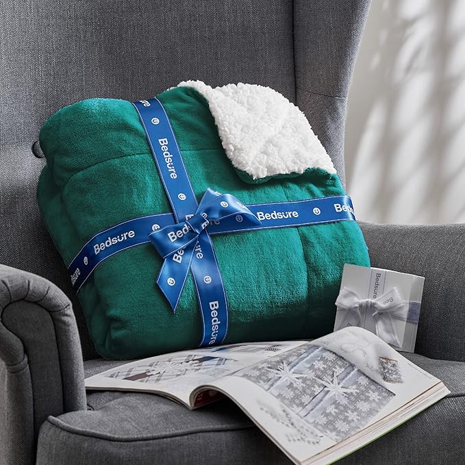 Bedsure GentleSoft Sherpa Fleece Blankets King Size for Bed - Thick and Warm Throw for Women and Men, Soft Fuzzy Plush King Christmas Blanket for Winter, Forest Green, 108x90 Inches