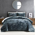 Velvet King Size Comforter Set, Luxurious King Quilt, Blue Bedding Set, Soft Plush Bedspread, Lightweight for All Season,Stormy Blue