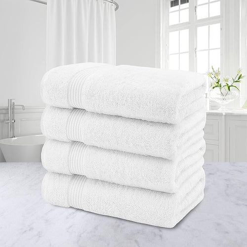 American Veteran Towel, 100% Cotton Turkish Bath Towels for Bathroom 4 Pack, 27x54 Extra Large Premium Soft Drying Bathroom Towels, White