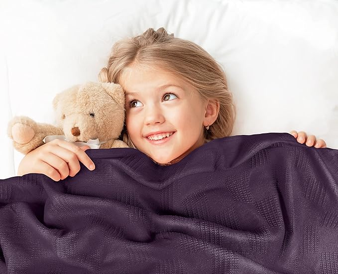 Utopia Bedding Plum 100% Cotton Blanket [Queen Size - 90x90 Inch] 350GSM Lightweight, Soft and Breathable Thermal Blanket for All Seasons