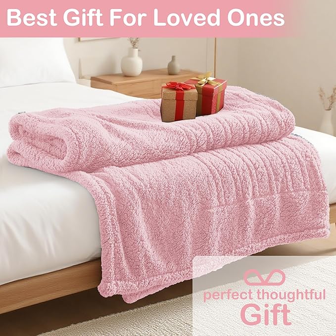 Electric Heated Blanket 6 Heating Settings & 1-10H Auto Off Full 72×84 Double Sided Plush Sherpa Ultra-Soft Warm Thick, Machine Washable, Fast Heating, Home Office Light Pink