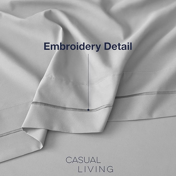 CASUAL LIVING Queen Sheets Set 4 Piece Cooling Sheets with 2 Pillowcases Soft Microfiber Hypoallergenic Washable Bed Set Deep Pocket Lightweight Bedding Elasticized for Bedroom, Queen, Gray