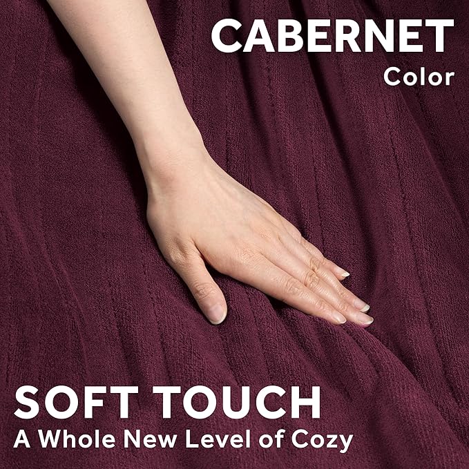 Sunbeam Electric Throw Royal Luxe Microplush Heated Blanket, 4 Heat Settings, 4-Hour Auto Shut-Off, Fast Heating, Warm and Cozy, Cabernet Red Color, 50" x 60"