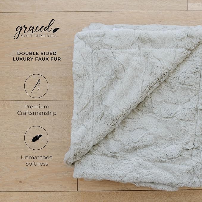 GRACED SOFT LUXURIES Feather Faux Fur Throw Blanket | Ultra Soft & Fluffy 50x60 inches | Cozy, Thick & Warm | Perfect for Bed, Couch, and Outdoor Use for Kids & Adults