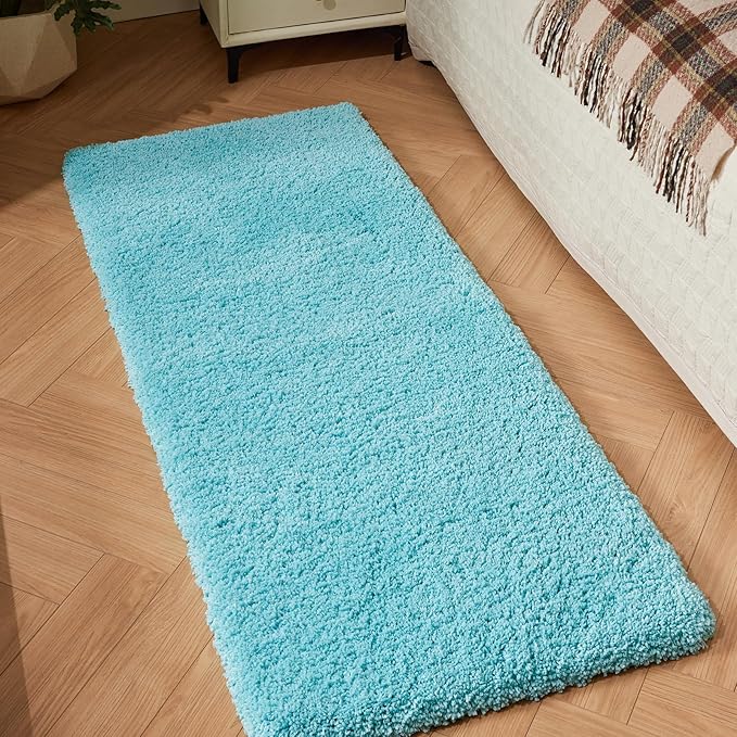Teal Bathroom Rug 24x48 Non Slip Fluffy Bath Mat for Bathroom Floor Washable Plush Luxury Bath Rug for Tub Soft Shaggy Absorbent Shower Sink Mat