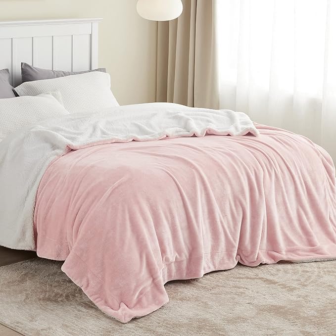 Bedsure GentleSoft Sherpa Fleece Blankets Queen Size for Bed - Thick and Warm Throw for Girls and Women, Soft Fuzzy Plush Queen Blanket for Winter, Pink, 90x90 Inches