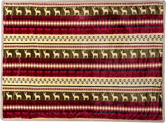 PAVILIA Premium Christmas Blanket Sherpa Fleece Throw Twin| Plush Christmas Decoration, Reindeer, Cozy Reversible Winter Holiday Cabin Blanket for Sofa Couch 60x80