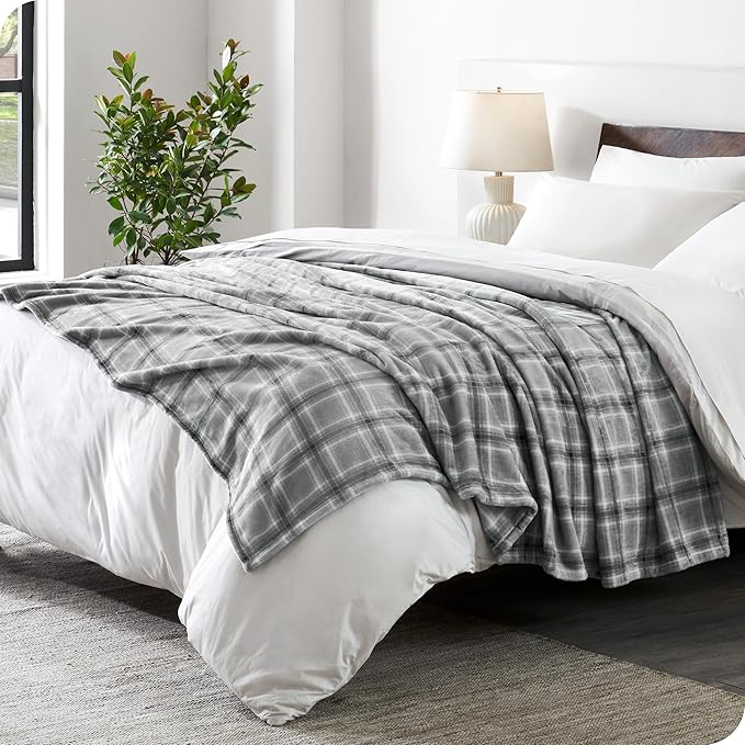 Bare Home Textured Fleece Blanket - Throw/Travel - Ultra-Soft Lightweight for Bed, Sofa, and Couch - Luxury Microplush - Cozy Warm Blanket (Throw/Travel, Tartan Plaid)