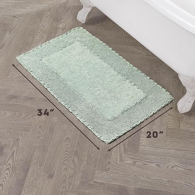 Laura Ashley Ruffle Border 100% Cotton Bath Rug, Green, 20"x 34"