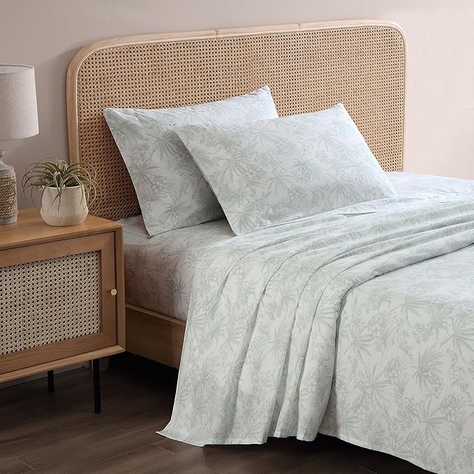 Tommy Bahama - King Sheets, Cotton Percale Bedding Set, Crisp & Cool, Stylish Bedding Set (Pen and Ink Palm Green, King)