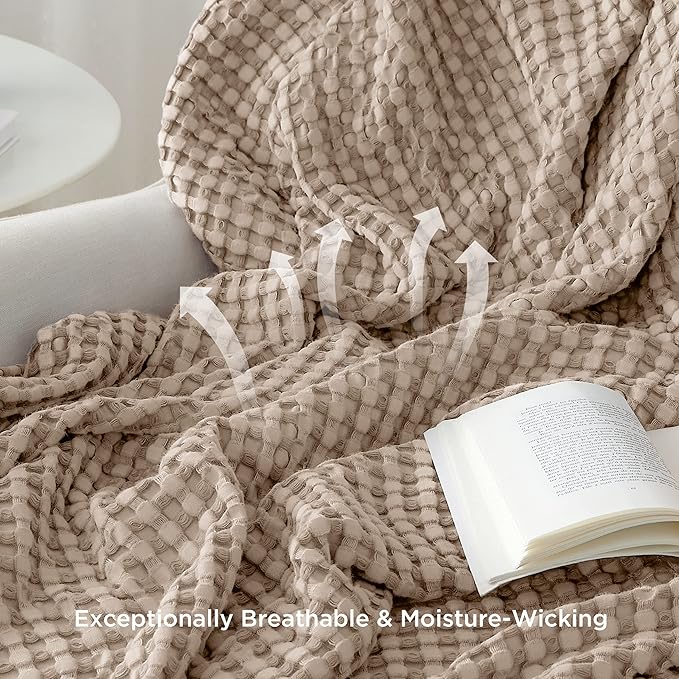 Bedsure Cooling Cotton Waffle King Size Blanket - Lightweight Breathable Summer Blanket of Rayon Derived from Bamboo for Hot Sleepers, Luxury Throws for Bed, Couch and Sofa, Taupe, 104x90 Inches