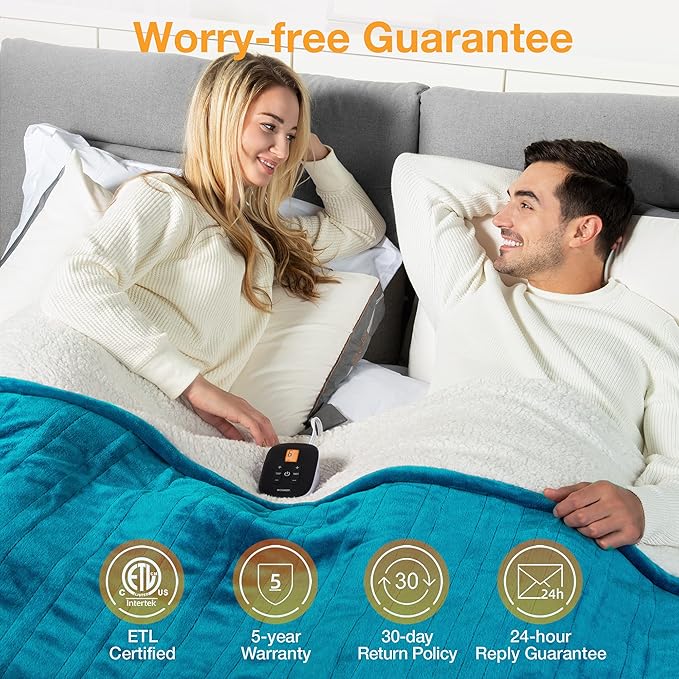 WOOMER Electric Blanket Full Size,Durable Flannel and Soft Sherpa,Dual Control,77”×84” Heated Throw Blanket, 10 Heat Levels&0.5-12h auto-Off,Energy Efficient,ETL Certified