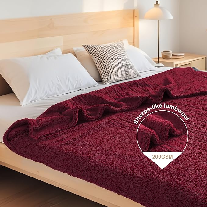 Electric Heated Blanket 6 Heating Settings & 3 H Auto Off Throw Size 50×60 Double Sided Plush Sherpa Ultra-Soft Warm Thick, Machine Washable, Fast Heating, Home Office, Red