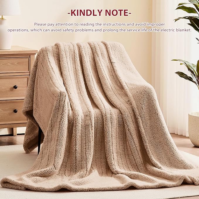 Heated Electric Blanket King Size - 100"x90" Flannel Heating Blanket with 10 Heating Levels & 5 Time Settings Over-Heat Protection, Winter Warmer for Adults with ETL Certification（Beige）