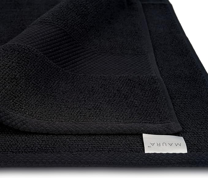 MAURA Premium Bath Towels 100% Cotton 27x54 Ultra Absorbent Quick Dry 4 Pack Soft Terry Bath Towels Set for Bathroom, Hotel and Spa Quality, Black