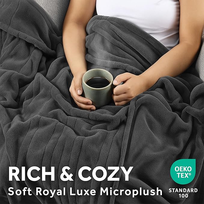 Sunbeam Electric Royal Luxe Microplush Heated Blanket, 12 Heat Settings, 12-Hour Auto Shut-Off, Fast Heating, Warm & Cozy, Machine Washable, Night Fog Color, Queen (90" x 84")