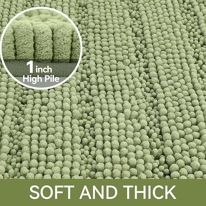 Bcoimo 24"×17" Chenille Bath Mat – Non-Slip with Backing Bath Rug Ultra-Absorbent and Machine Washable Bathroom Mat Quick-Dry Design. Ideal for Bathroom and Tub Areas